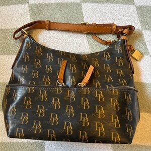 Dooney & Bourke Brown Signature Satchel with Red Lining